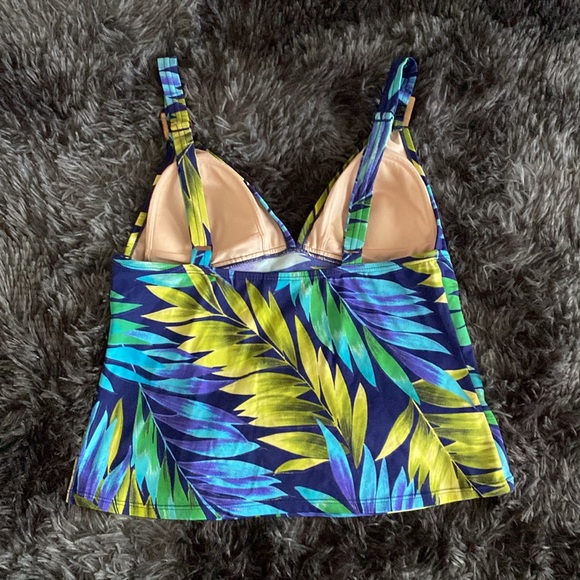 Islander tropical palm leaves print navy swim top - Picture 8 of 17